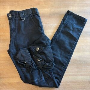 Diviner Korea Black Denim Wax Coated Cargo Pants, Size XS